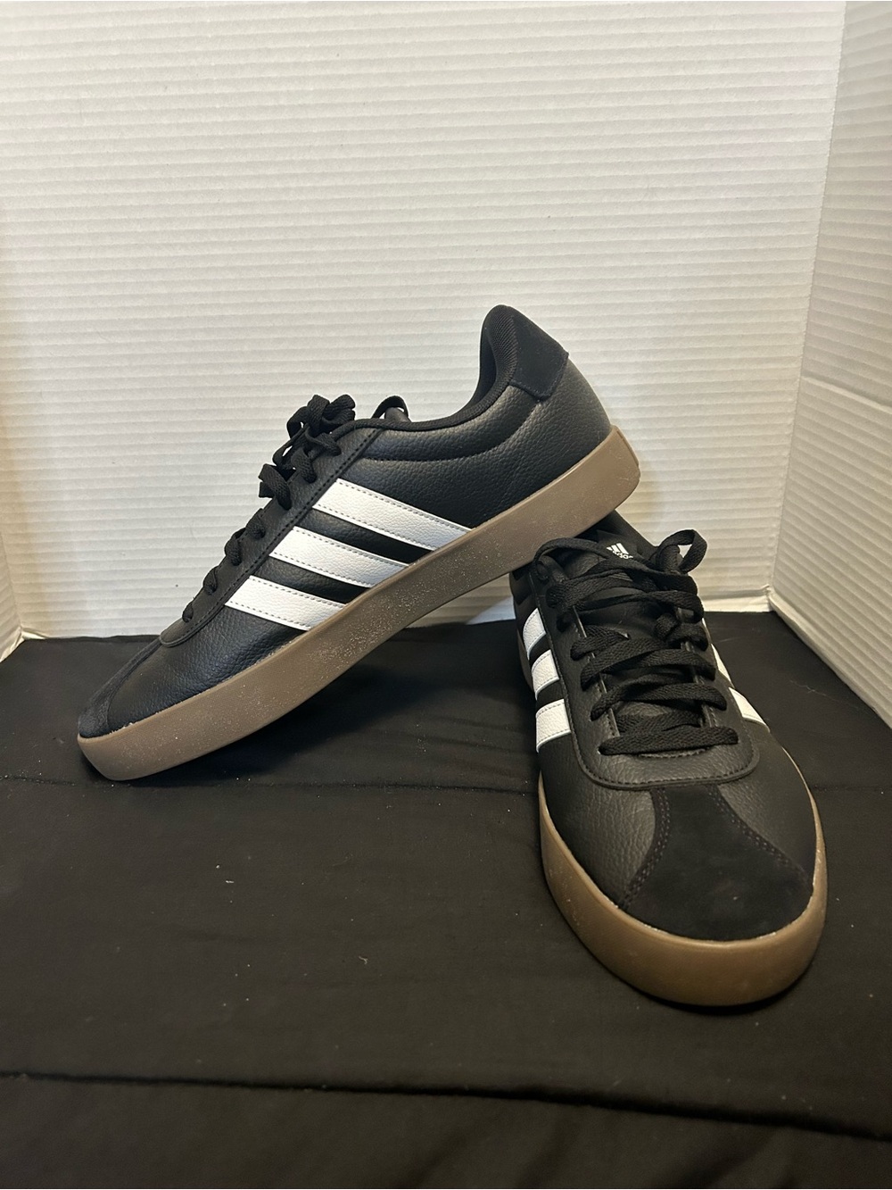adidas Black Sneakers with White Stripes and Gum Sole